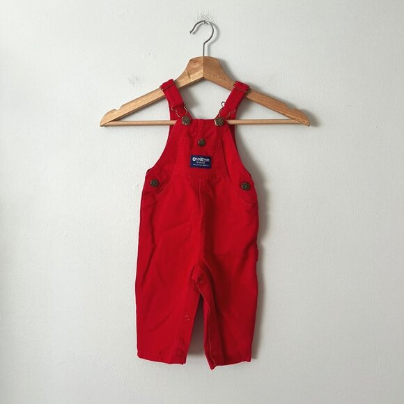 Vintage Oshkosh B'Gosh Red Bib Vestbak Overalls Made in the USA Size 12 Months - Picture 1 of 8